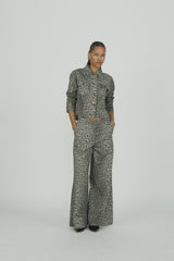 Inja - Leopard print wide leg pants I Snow leopard